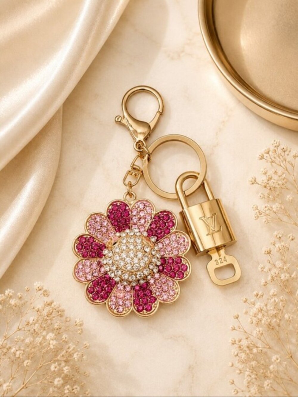 Authentic LV Gold Padlock 🔒 Unbranded Flower Keychain Charm